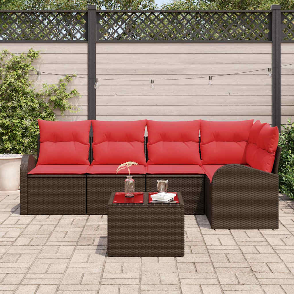 vidaXL Gartensofa-set mit Kissen 6 pcs Braun und Rot Poly-Rattan – Bild 3