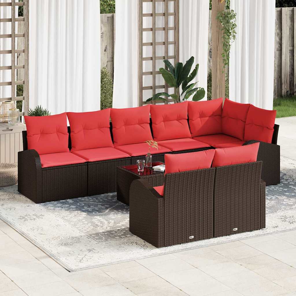 vidaXL Gartensofa-set mit Kissen 9 pcs Braun und Rot Poly-Rattan
