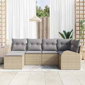 Set pohovek s polštářem 6 pcs Beige a světle šedá polyratan - obrázek 1