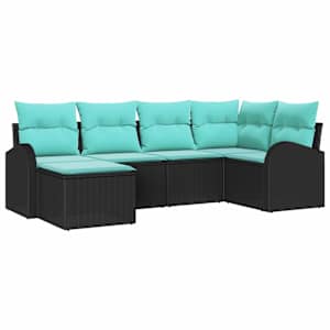 Set pohovek s polštářem 6 pcs Černá a tyrkysová polyratan - obrázek 2