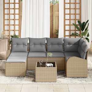 Set pohovek s polštářem 7 pcs Beige a světle šedá polyratan - obrázek 3