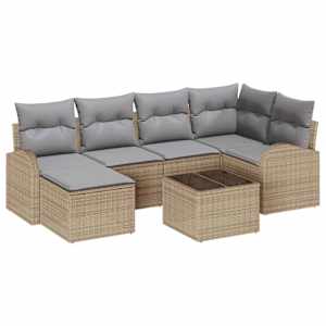 Set pohovek s polštářem 7 pcs Beige a světle šedá polyratan - obrázek 2