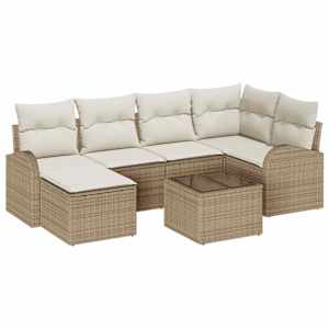 Set pohovek s polštářem 7 pcs Béžová a bílá polyratan - obrázek 2