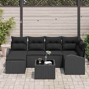 Set pohovek s polštářem s úložištěm 7 pcs Černá polyratan - obrázek 3