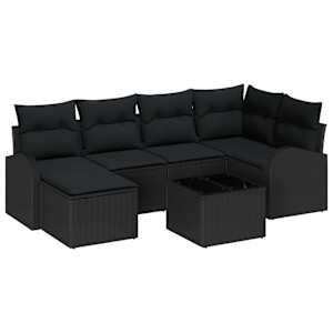 Set pohovek s polštářem s úložištěm 7 pcs Černá polyratan - obrázek 2