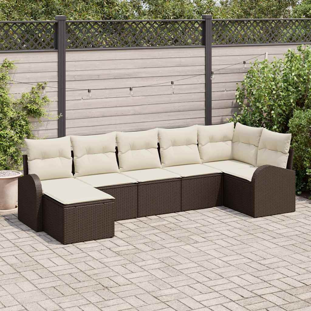 7 Deles Have Sofa Sæt med Puder Brun Poly Rattan, vidaXL 2-personers Have Sofa med Opbevaring & Puder Brun Poly Rattan