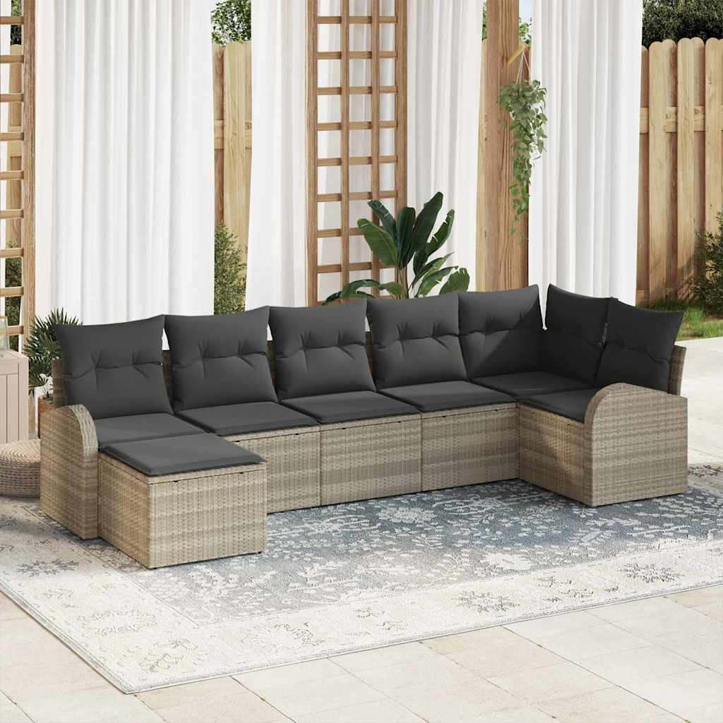 7 Deles Have Sofa Sæt med Puder Lys Grå Polyrattan, vidaXL 2-sæders Have Sofa med Opbevaring & Puder Lys Grå Polyrattan