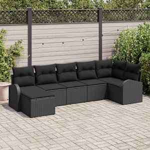 Set pohovek s polštářem s úložištěm 7 pcs Černá polyratan