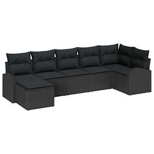 Set pohovek s polštářem s úložištěm 7 pcs Černá polyratan - obrázek 2