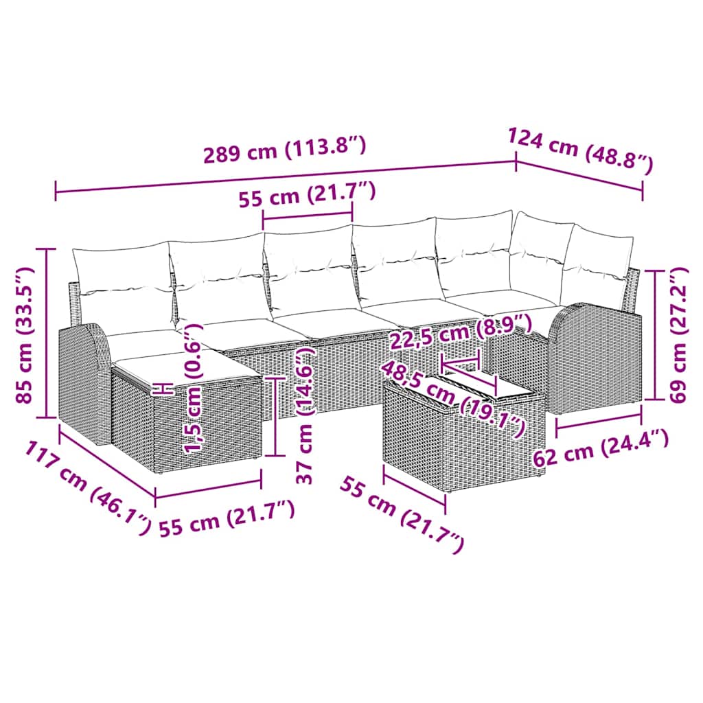 Set pohovek s polštářem s úložištěm 8 pcs Černá polyratan - obrázek 15