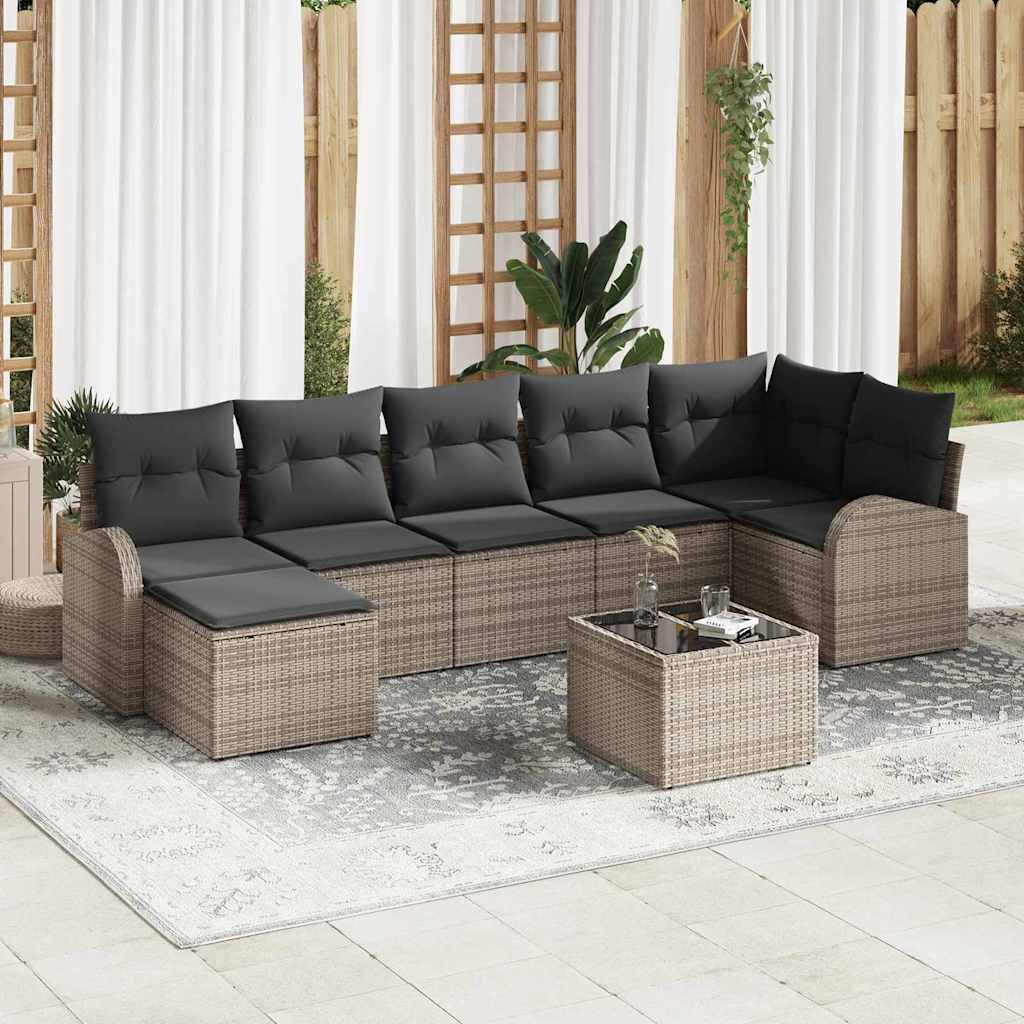7 Stykke Have Sofa Sæt med Hynder Sort Poly Rattan, vidaXL 2-Sæders Have Sofa med Opbevaring & Hynder Grå Poly Rattan