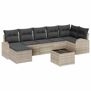 Set pohovek s polštářem s úložištěm 8 pcs Světle šedá polyratan - obrázek 2