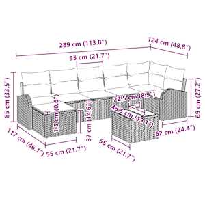 Set pohovek s polštářem s úložištěm 8 pcs Světle šedá polyratan - obrázek 15
