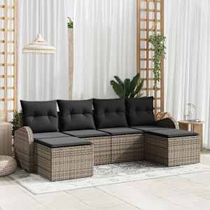 Set pohovek s polštářem s úložištěm 6 pcs Šedá polyratan - obrázek 1