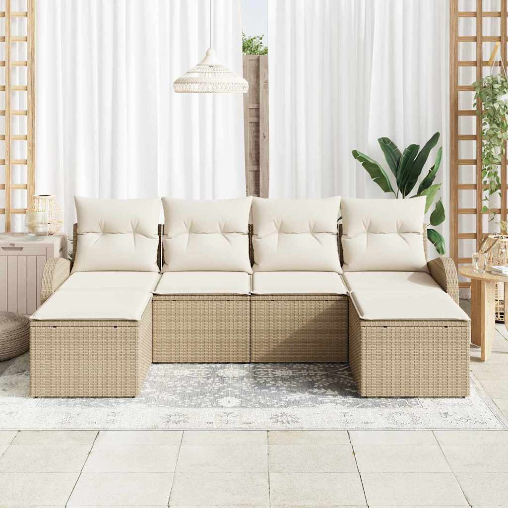 vidaXL 6-delige tuinzitgroep met kussens in beige poly rattan