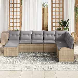 Set pohovek s polštářem 8 pcs Beige a světle šedá polyratan - obrázek 3