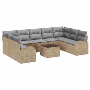 Sada zahradních pohovek 10 pcs Beige a světle šedá polyratan - obrázek 2
