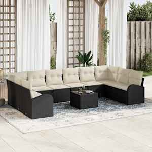 Vrtna sedežna garnitura 11 pcs Rjava in krem poli ratan