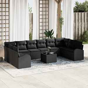 Vrtna sedežna garnitura z blazino 11 pcs Črna poli ratan