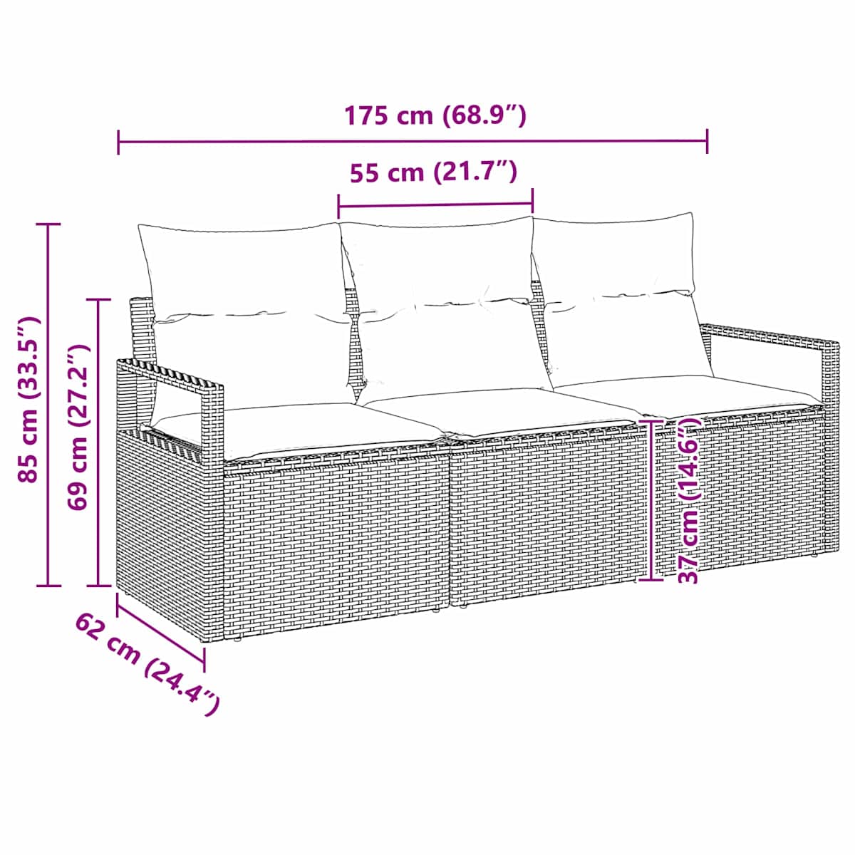 Havesofa Sæt 3 stk. Brun og Rød polyrattan - Billede 10