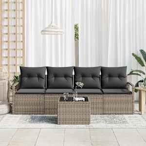 Set pohovek s polštářem s úložištěm 5 pcs Šedá polyratan - obrázek 3