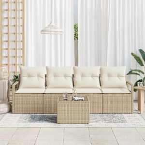 Set pohovek s polštářem 5 pcs Béžová a krémová polyratan - obrázek 3