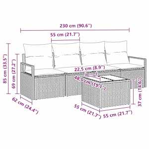 Set pohovek s polštářem 5 pcs Béžová a krémová polyratan - obrázek 11