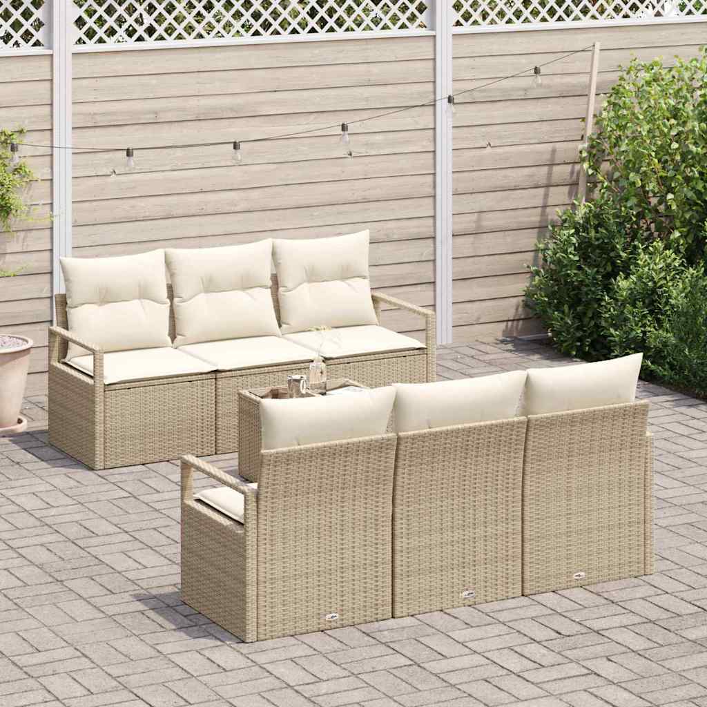 vidaXL 7-delige tuinsofa set met beige kussens van poly rattan