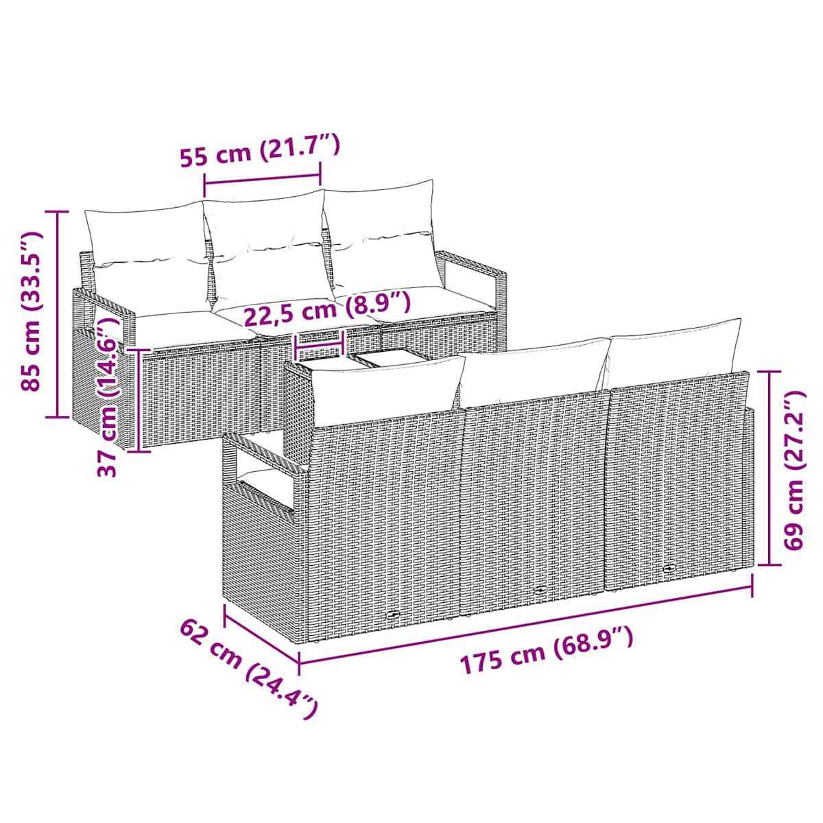 Havesofa Sæt 7 stk. 6-Antal sæder Beige og Rød polyrattan - Billede 11