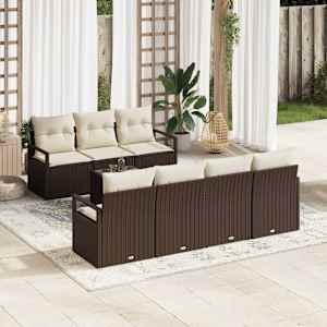 Vrtna sedežna garnitura 8 pcs Rjava in krem poli ratan