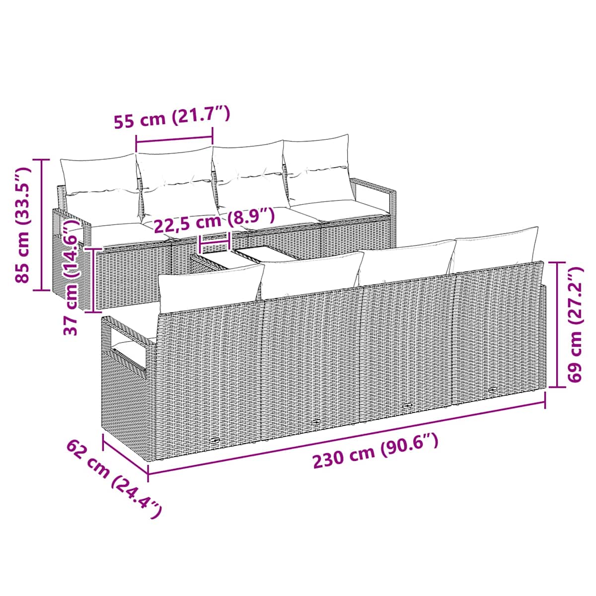 Sofa Sæt 9 stk. 8-Antal sæder Beige og Rød polyrattan - Billede 11