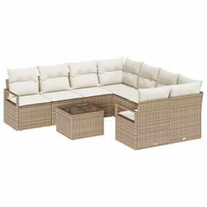 Set pohovek s polštářem 9 pcs Béžová a krémová polyratan - obrázek 2