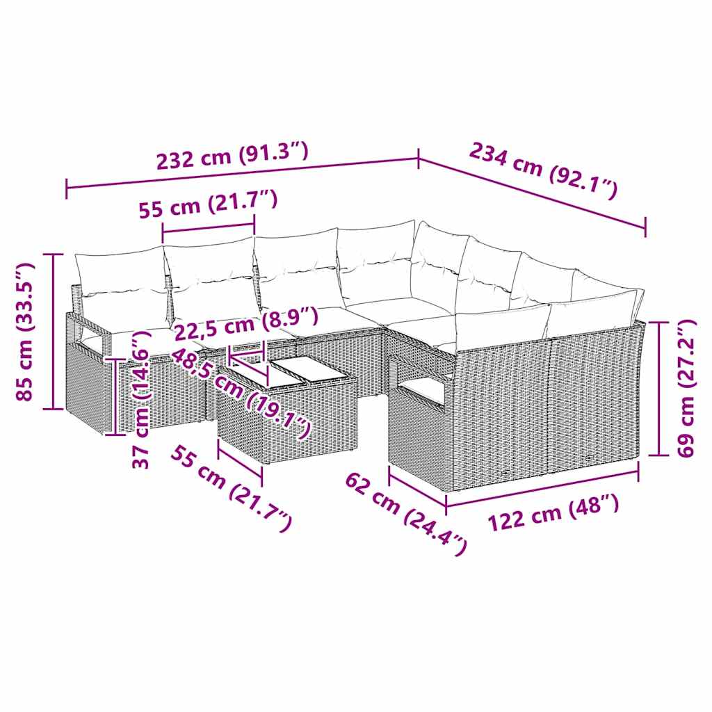 Kavčna garnitura 9 pcs Svetlo siva in temno siva poli ratan - slika 13