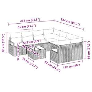 Set pohovek s polštářem 9 pcs Beige a Červená polyratan - obrázek 13