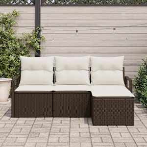 Set pohovek s polštářem 4 pcs Hnědá a krémová polyratan - obrázek 3