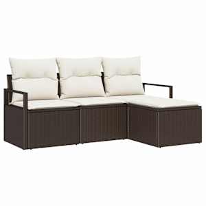 Set pohovek s polštářem 4 pcs Hnědá a krémová polyratan - obrázek 2