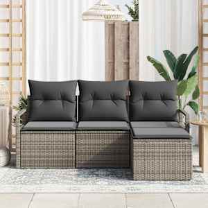 Set pohovek s polštářem s úložištěm 4 pcs Šedá polyratan - obrázek 3