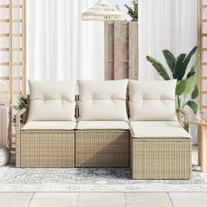 Set pohovek s polštářem 4 pcs Béžová a krémová polyratan - obrázek 3