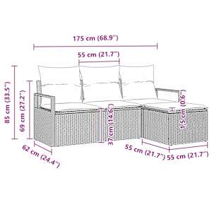 Set pohovek s polštářem 4 pcs Béžová a krémová polyratan - obrázek 12