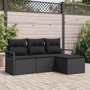 Set pohovek s polštářem s úložištěm 4 pcs Černá polyratan