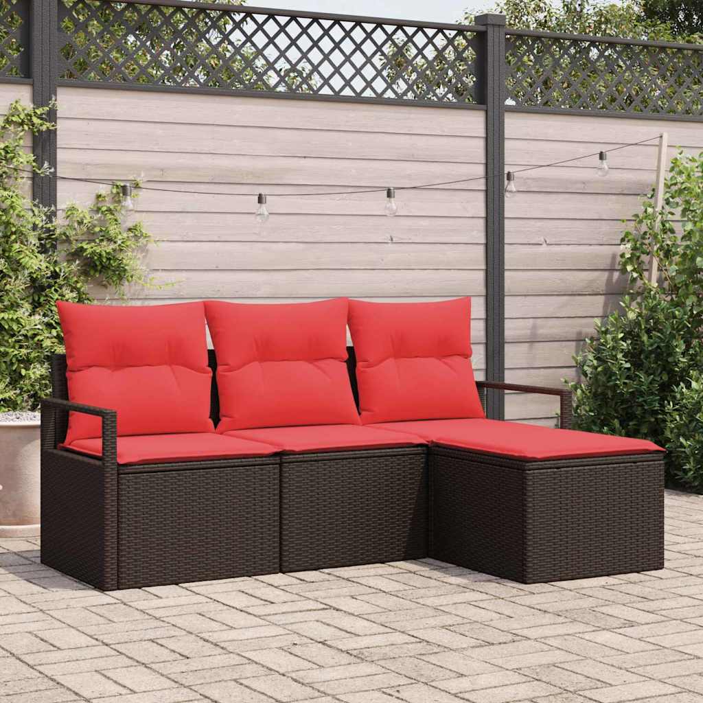 vidaXL Soffset med kudde med lagring 4 pcs Brun och R&ouml;d konstrotting