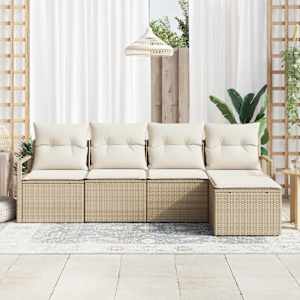 Set pohovek s polštářem 5 pcs Béžová a krémová polyratan - obrázek 3