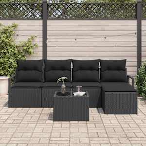Set pohovek s polštářem s úložištěm 6 pcs Černá polyratan - obrázek 3