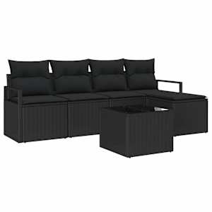 Set pohovek s polštářem s úložištěm 6 pcs Černá polyratan - obrázek 2