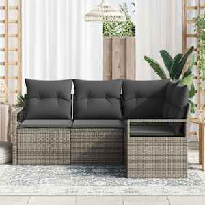 Set pohovek s polštářem s úložištěm 4 pcs Šedá polyratan - obrázek 3
