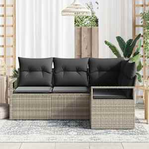 Set pohovek s polštářem s úložištěm 4 pcs Světle šedá polyratan - obrázek 3