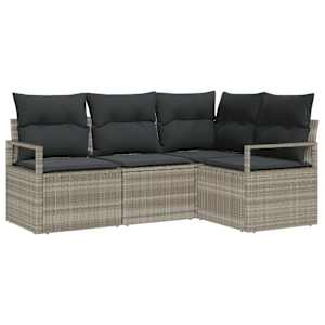 Set pohovek s polštářem s úložištěm 4 pcs Světle šedá polyratan - obrázek 2