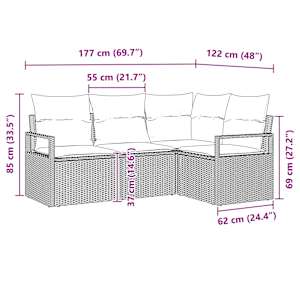 Set pohovek s polštářem s úložištěm 4 pcs Světle šedá polyratan - obrázek 12