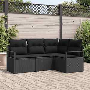 Set pohovek s polštářem s úložištěm 4 pcs Černá polyratan