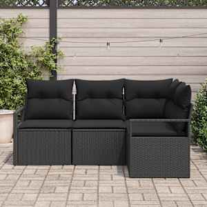 Set pohovek s polštářem s úložištěm 4 pcs Černá polyratan - obrázek 3